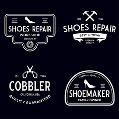 Wall Mural - Vector set of vintage logos, labels, badges, emblems or logotypes elements for shoemaker, shoes shop and shoes repair.