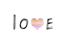 Word ''Love'' With Abstract Heart On White Background