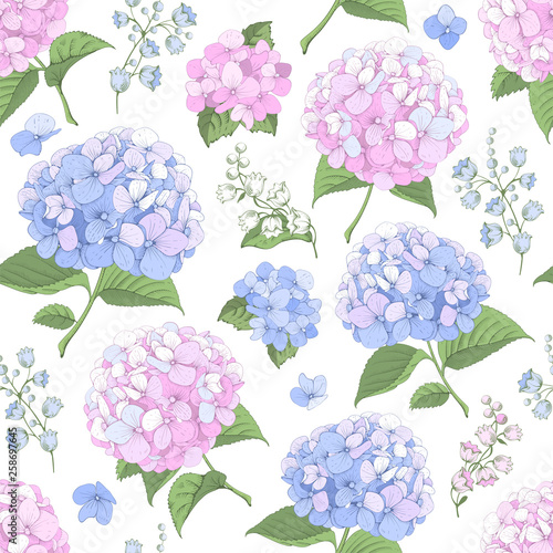 Fotomural Seamless Background With Hydrangea Flowers
