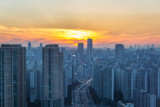Fototapeta Miasto - Sunset view of modern city skyline in Seoul, Korea