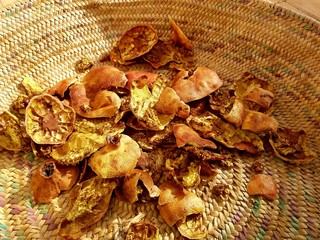 Dried pomegranate peel under the sun