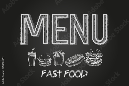 Burger Menu Poster Design On The Chalkboard Elements Can Be Used