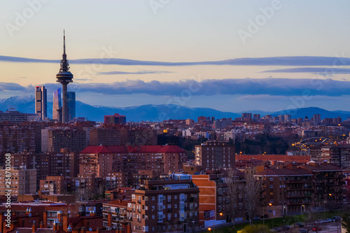 Madrid Skyline View From Cerro Del Tio Pio Siete Tetas Park During The Evening Vallecas Madrid Spain Buy This Stock Photo And Explore Similar Images At Adobe Stock Adobe Stock