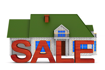 Wall Mural - Sale house on white background. Isolated 3D illustration