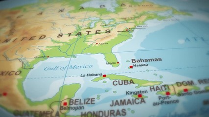 Wall Mural - Geography World Map Flight Over Background/ 4k animation of a world map travel background flight over with ocean, countries and cities names