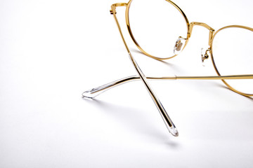 Poster - Golden border glasses on white background