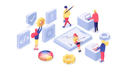 Web design and development isometric illustration