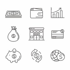 Canvas Print - Set of money and finance related line icon