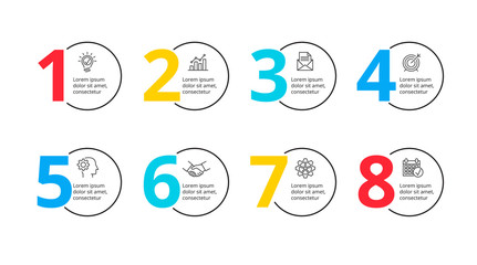 Vector thin lines with numbers. Template for process infographic or timeline with 8 steps.