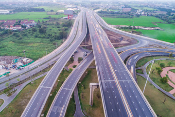 Aerial view intersection city transport road