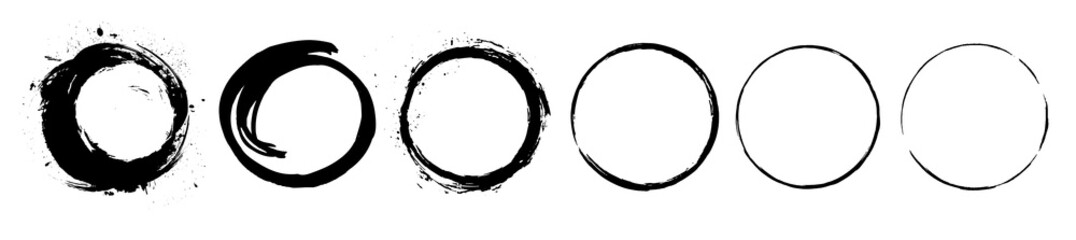 abstract black paint brushstroke circles pack. enso zen ink brush style symbol set.