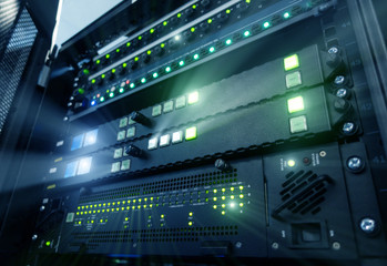 Wall Mural - panel modern servers in the data center. supercomuter telecommunication technology. server rack fuse