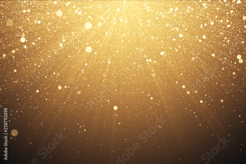 Cuadros en Lienzo Gold glitter background with sparkle shine light confetti effect 3d illustration