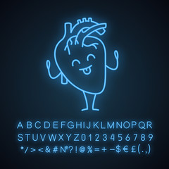 Wall Mural - Happy human heart emoji neon light icon