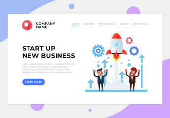 Wall Mural - happy business people office workers making new project. start up development concept. vector flat c