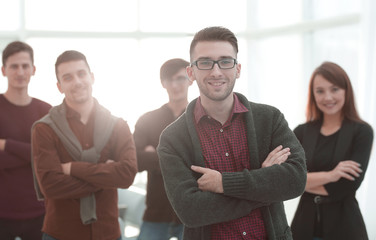 Sticker - closeup portrait of successful business team.