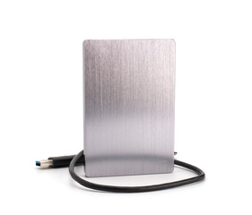 External Hdd drives 2.5 and 3.5 inch and flash drives on white isolated background