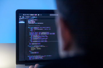 Wall Mural - programmer working on laptop computer in office