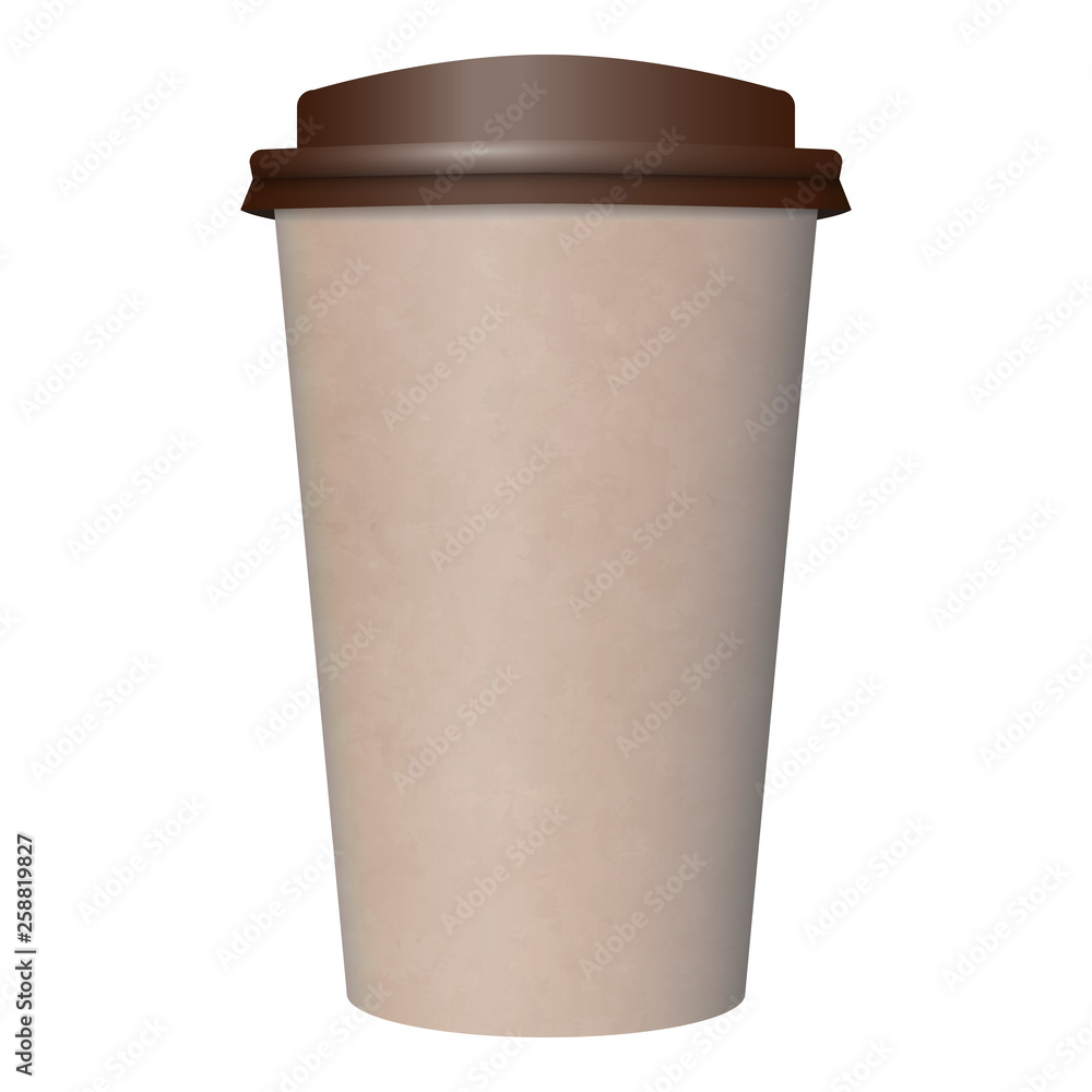 disposable brown kraft paper coffee cup with plastic cap isolated on white  background, side view, mockup and template for design, stock vector  illustration clip art Stock Vector | Adobe Stock, image size:1000x1000