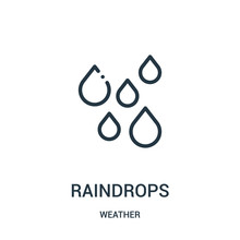 Raindrops Icon Vector From Weather Collection. Thin Line Raindrops Outline Icon Vector Illustration.