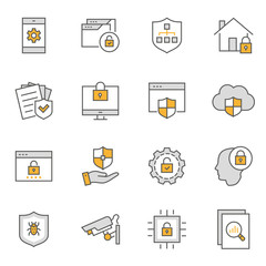 Sticker - Security flat line icon set. Vector illustration. Editable stroke.