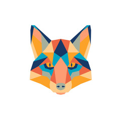 Wall Mural - Geometric polygonal fox. Abstract colorful animal head. Vector illustration.