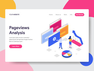 Wall Mural - Landing page template of Pageviews Analysis Isometric Illustration Concept. Isometric flat design concept of web page design for website and mobile website.Vector illustration