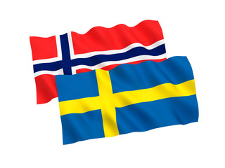 National fabric flags of Norway and Sweden isolated on white background. 3d rendering illustration. 1 to 2 proportion.