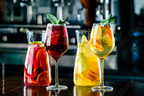 Fotomural sangria with red and white wine Summer alcohol drink and ingredients