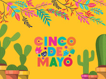 Cinco De Mayo Card With Flowers And Cactus