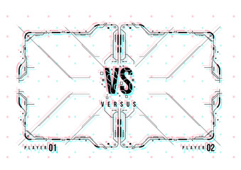 Versus screen design with HUD elements. Announcement of a two fighters. Battle banner match, vs letters competition confrontation. Futuristic design.