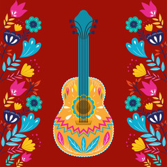 Wall Mural - cinco de mayo card with guitar and flowers