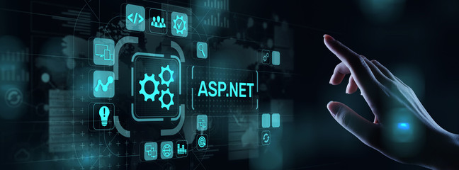 asp.net development programming language concept on virtual screen.