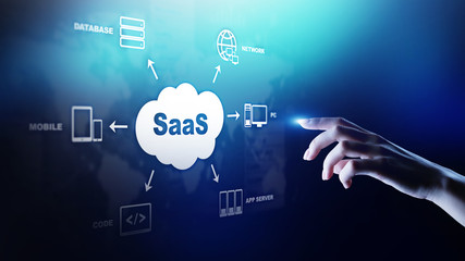 saas - software as a service, on demand. internet and technology concept on virtual screen.