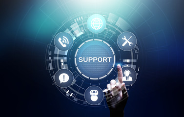 Fototapete - Support button on virtual screen. Customer service and communication concept.
