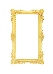 Wall Mural - Old gold picture frame with  carving  patterns isolated on white background with clipping path