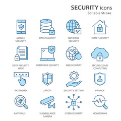 Wall Mural - security flat line icon set. vector illustration. editable stroke.