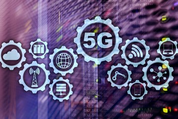 Wall Mural - 5g network, 5g internet connection concept in digital background. smart communication network concep