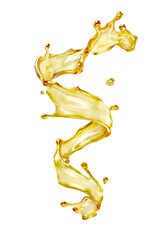 olive or engine oil splash, cosmetic serum liquid isolated on white background. 3d illustration