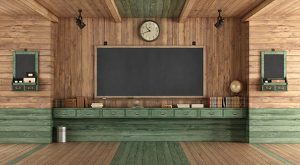 Wall Mural - Empty wooden classroom in retro style