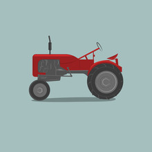 Vintage American Tractor Vector Illustration. Retro Agricultural Machine.