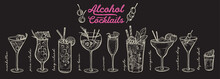 Cocktail Illustration, Vector Hand Drawn Alcohol Drinks