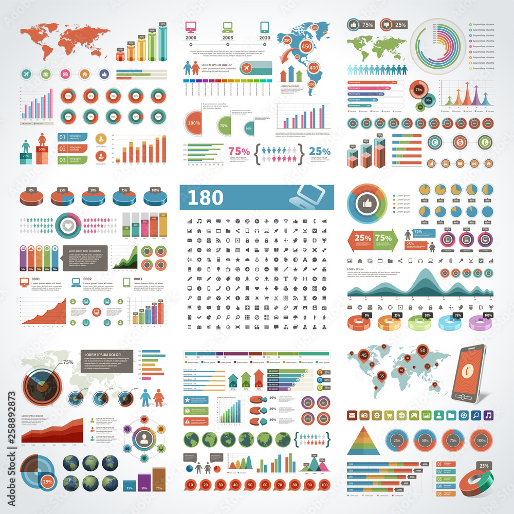 Infographics design templates set. Charts, diagrams, objects, vector ...