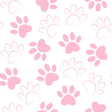 Paw Print Seamless. Vector Illustration Animal Paw Track Pattern. Backdrop With Silhouettes Of Cat Or Dog Footprint.