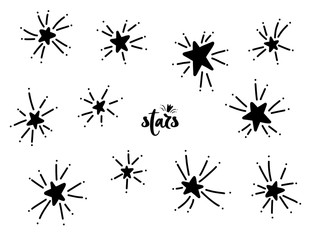 Set of black hand drawn vector stars