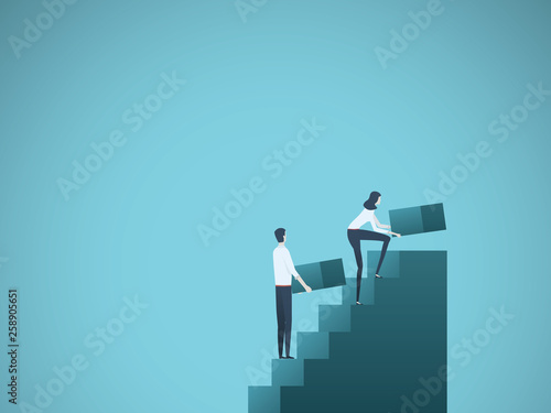 Fotografía Business growth vector concept with businessman and businesswoman building steps as team