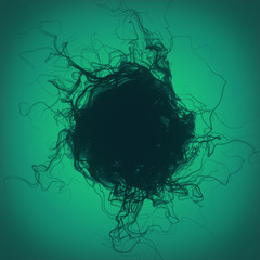 Fototapete - Abstract interweaving psychedelic dark lines surrounded by colored mist. Curled wire futuristic pattern. 3d rendering