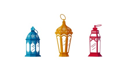 Wall Mural - Set of colorful lanterns on white background. Vector illustration