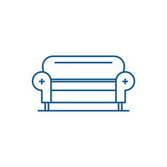 Living room sofa line concept icon. Living room sofa flat  vector website sign, outline symbol, illustration.