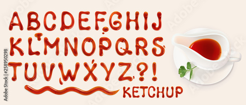 Fotografía ketchup font. set of vector letters of tomato sauce